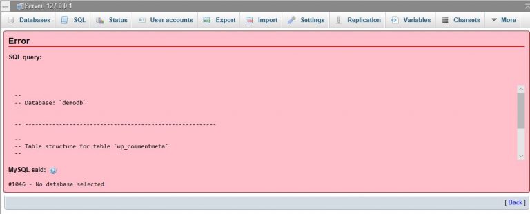 # 1046 - Database Not Selected