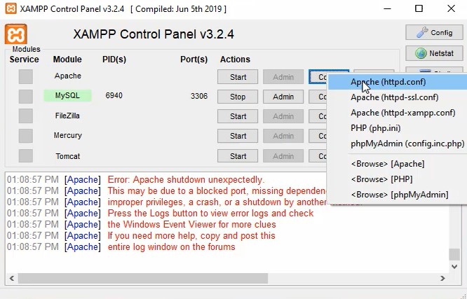 Xampp Apache server httpd file