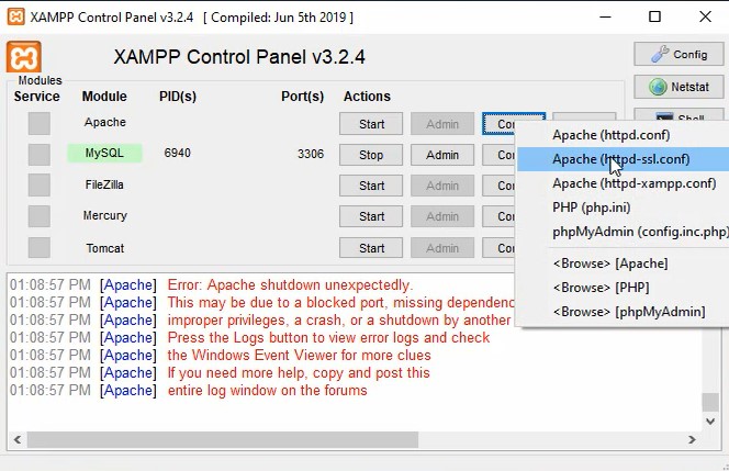 Xampp Apache server httpd-ssl file