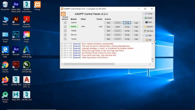 How to fix Xampp apache shutdown unexpectedly.